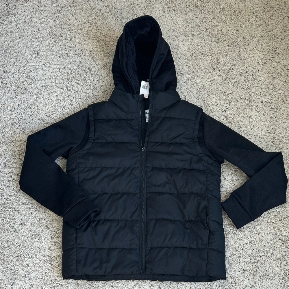 NWT Old Navy Kids Black Hooded Jacket, Size L (10-12) - Picture 1 of 9